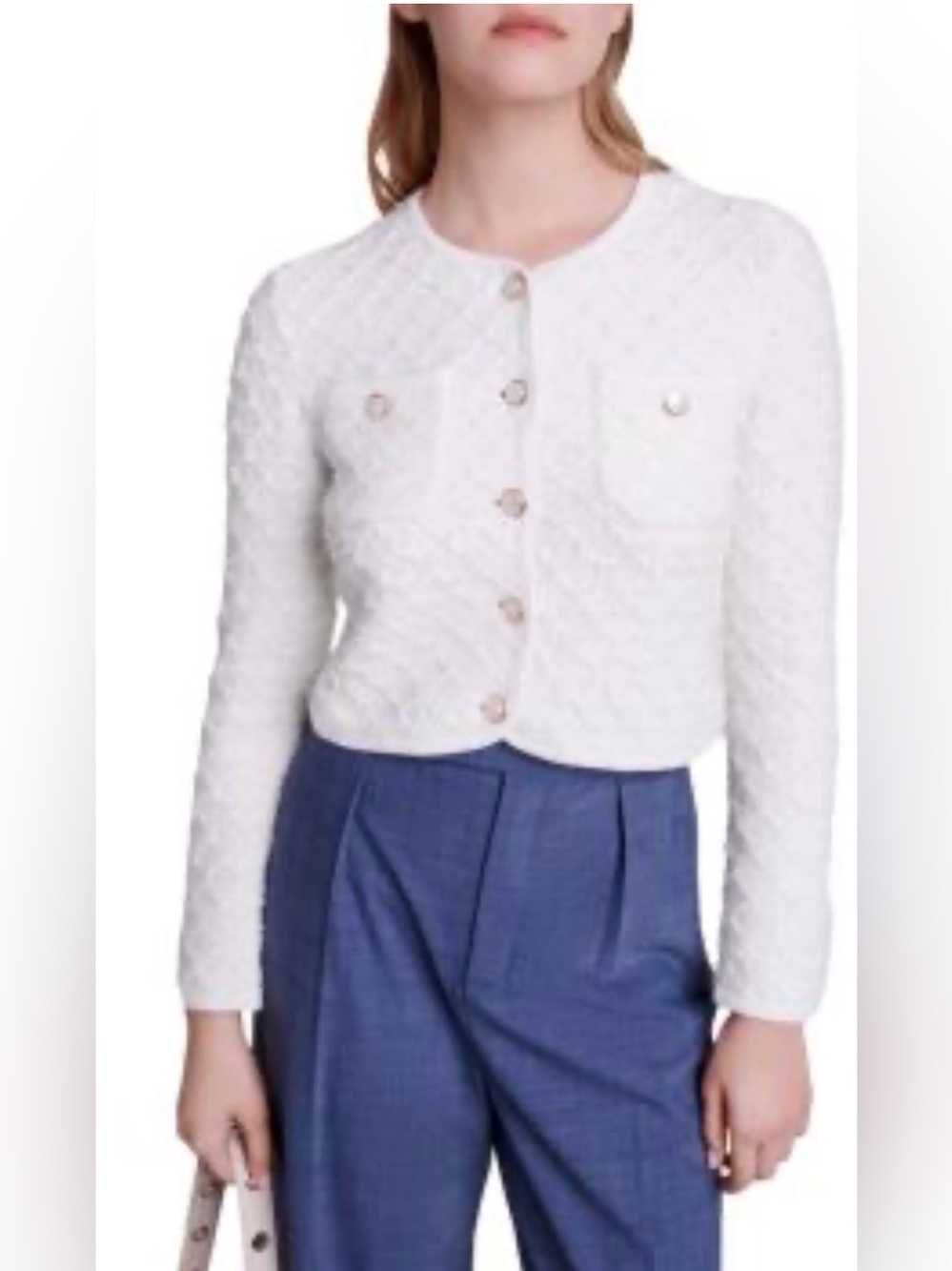 Maje White Quilted Blazer